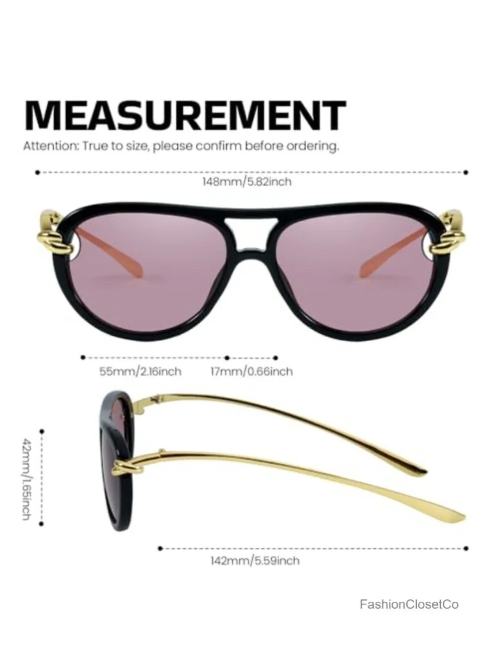 Oversized Aviator Sunglasses Women Metal Temples Double Bridge UV Protection